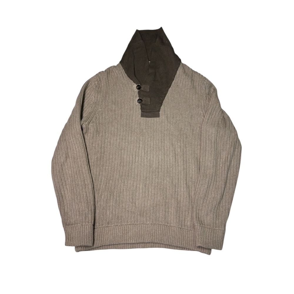 Duluth Trading Co Mens Shawl Collar Sweater‎ LT Cotton Wool Blend Button Neck